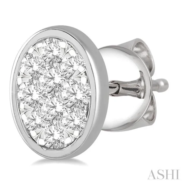 1/3 ctw Oval Shape Lovebright Round Cut Diamond Earring in 14K White Gold