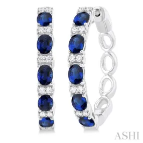 1/4 ctw Oval Cut 4X3 MM Sapphire and Round Cut Diamond Precious Hoop Earring in 14K White Gold