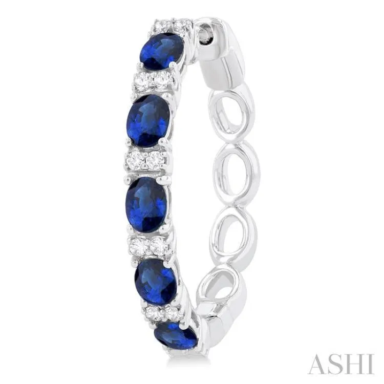 1/4 ctw Oval Cut 4X3 MM Sapphire and Round Cut Diamond Precious Hoop Earring in 14K White Gold