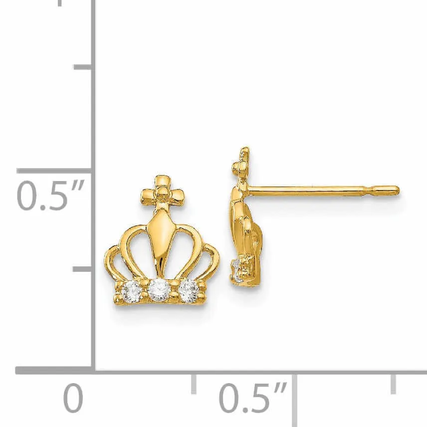 14k Madi K CZ Childrens Crown Post Earrings