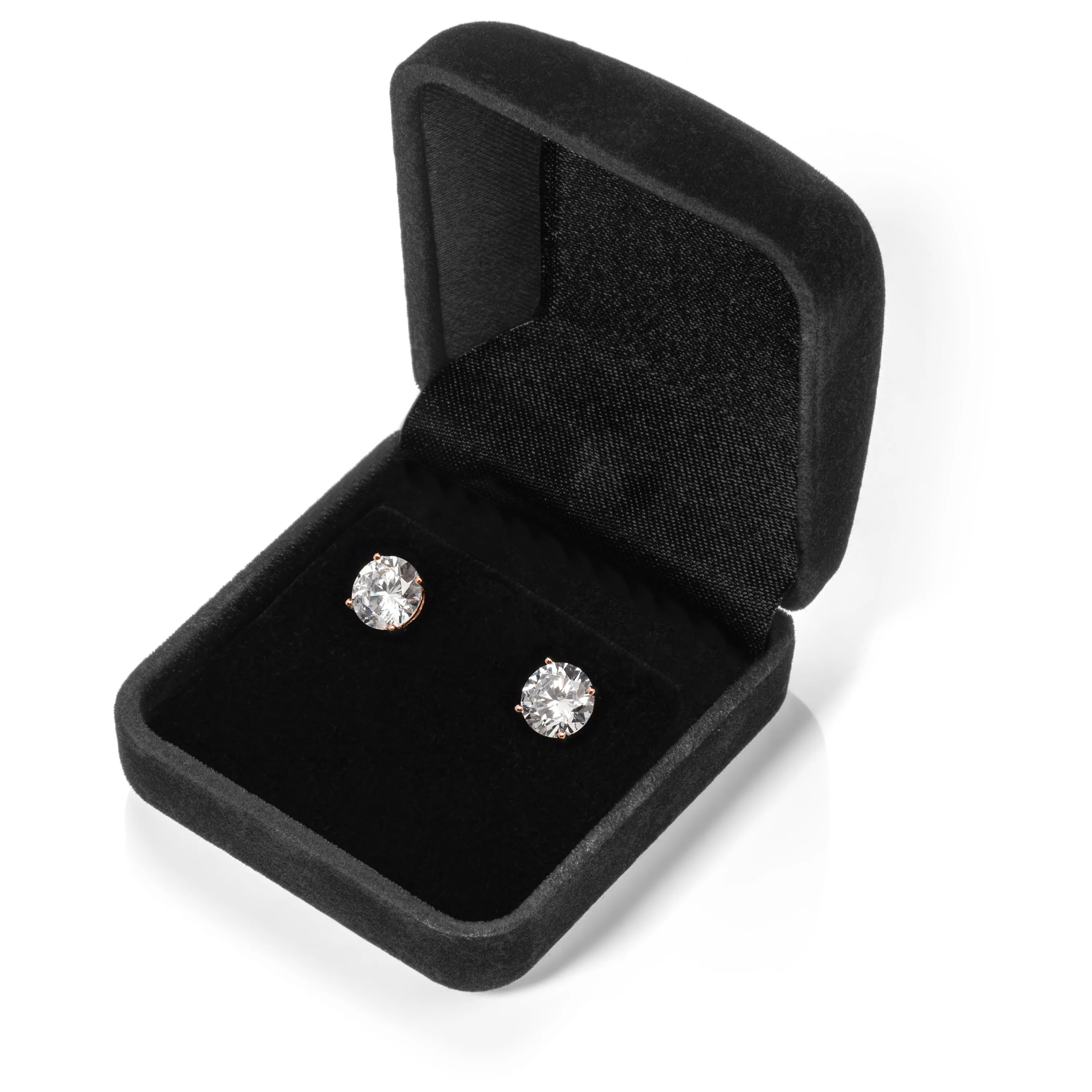 14K Solid Rose Gold Stud Earrings | Round Cut Cubic Zirconia | Screw Back Posts | 3.34 CTW