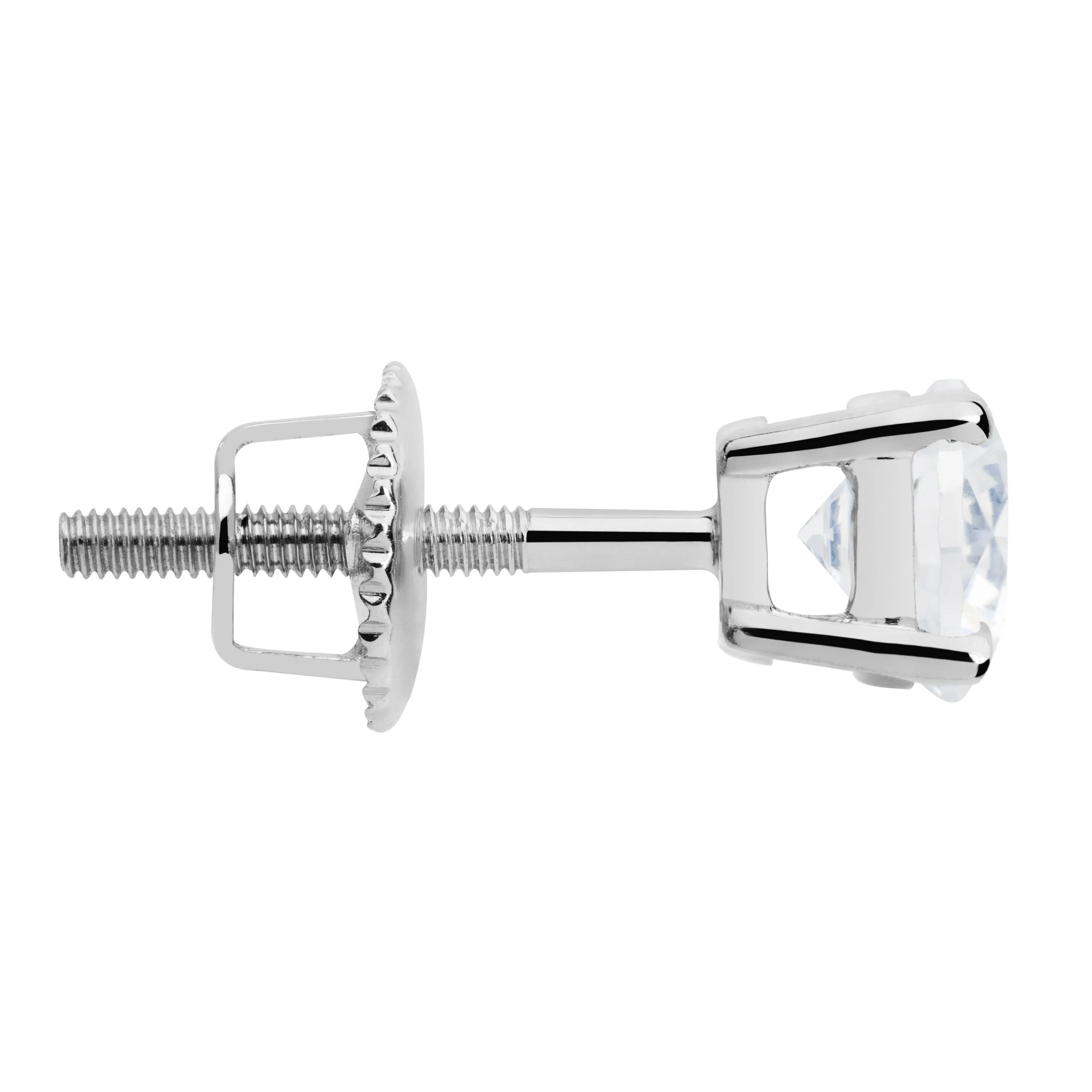 14K Solid White Gold Stud Earrings | Round Cut Cubic Zirconia | Screw Back Posts | 0.5 CTW