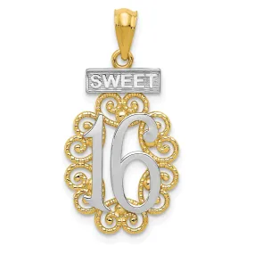 14k Two Tone Gold Filigree Sweet 16 Pendant