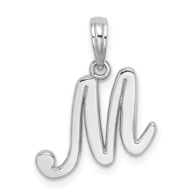 14K White Gold Fancy Script Design Letter M Initial Pendant