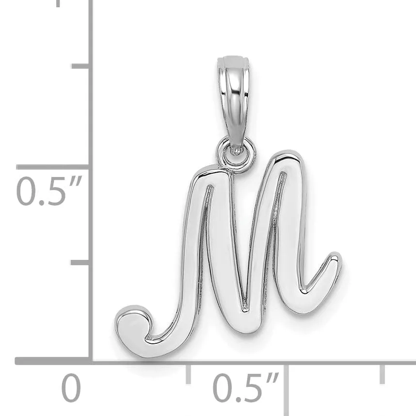 14K White Gold Fancy Script Design Letter M Initial Pendant