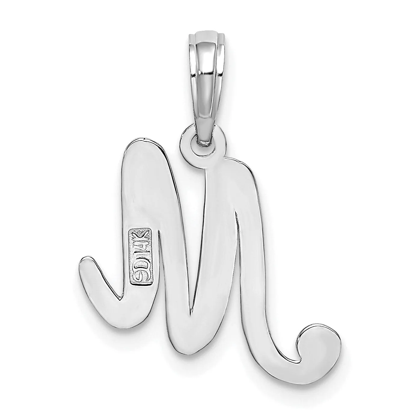 14K White Gold Fancy Script Design Letter M Initial Pendant