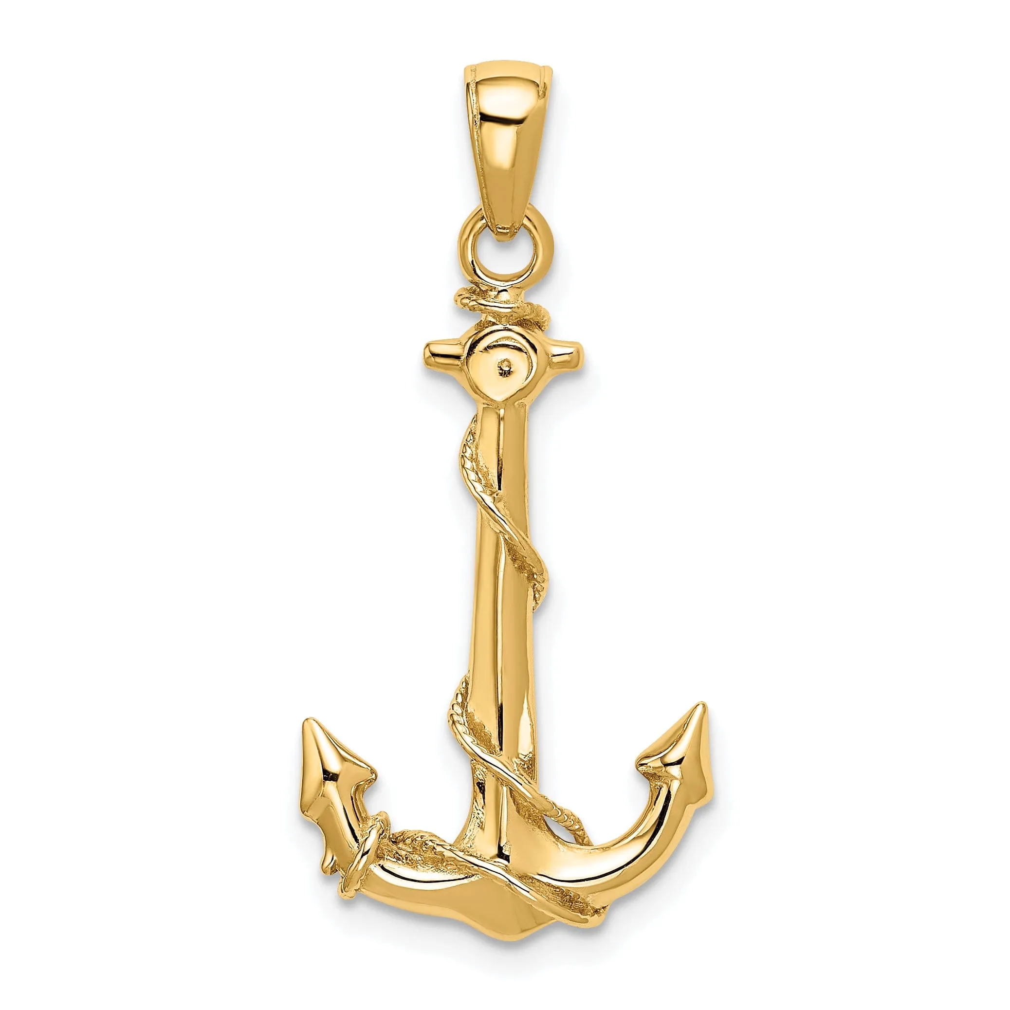 14k Yellow Gold Anchor With Rope Pendant