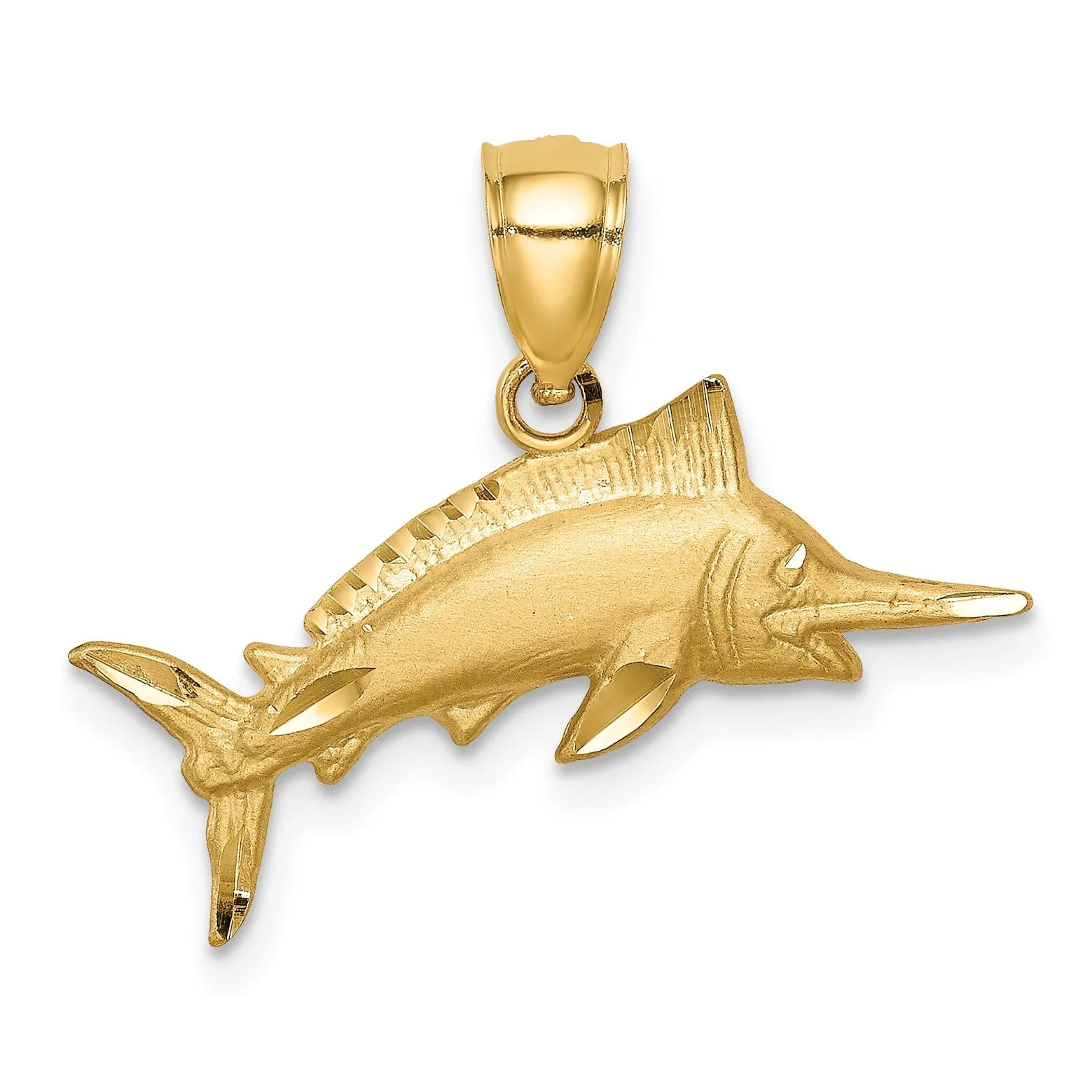 14k Yellow Gold Brushed Solid Diamond Cut Finish Sailfish Charm Pendant