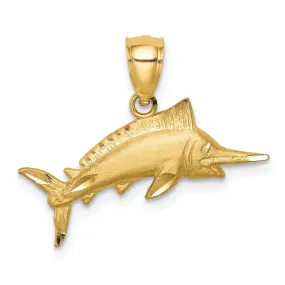 14k Yellow Gold Brushed Solid Diamond Cut Finish Sailfish Charm Pendant