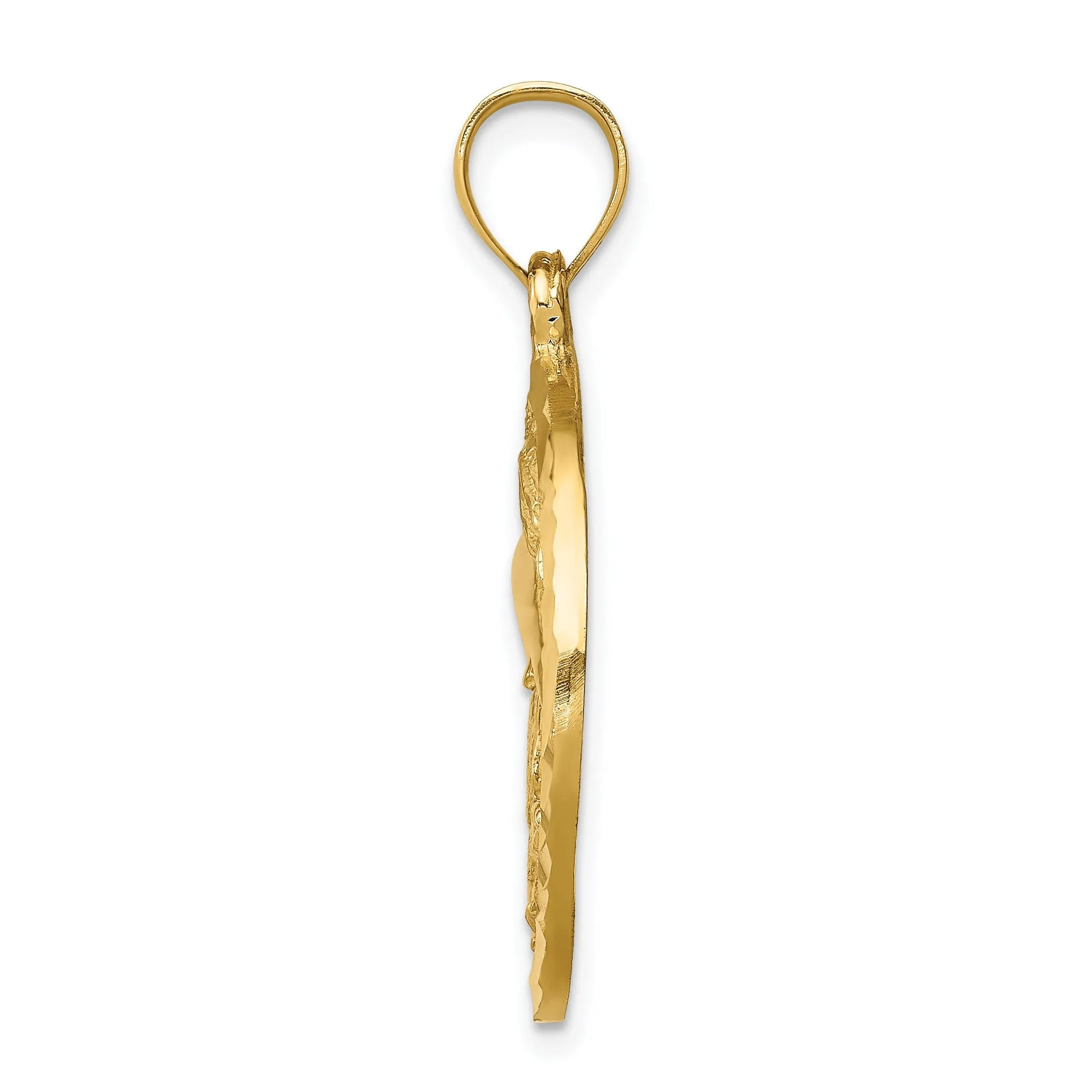 14k Yellow Gold Casted Solid Diamond-cut Dolphin and Shells Circle Polished Finish  Charm Pendant