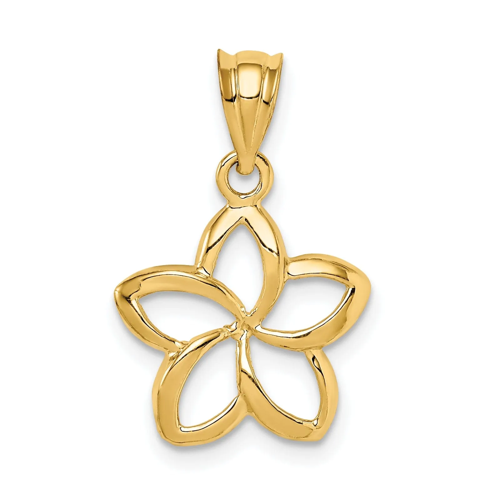 14k Yellow Gold Casted Textured Back Solid Polished Finish Small Cut-out Plumeria Charm Pendant