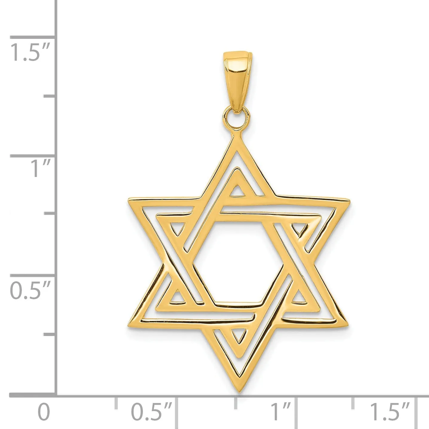 14K Yellow Gold Polished Finish Solid Star of David Charm Pendant