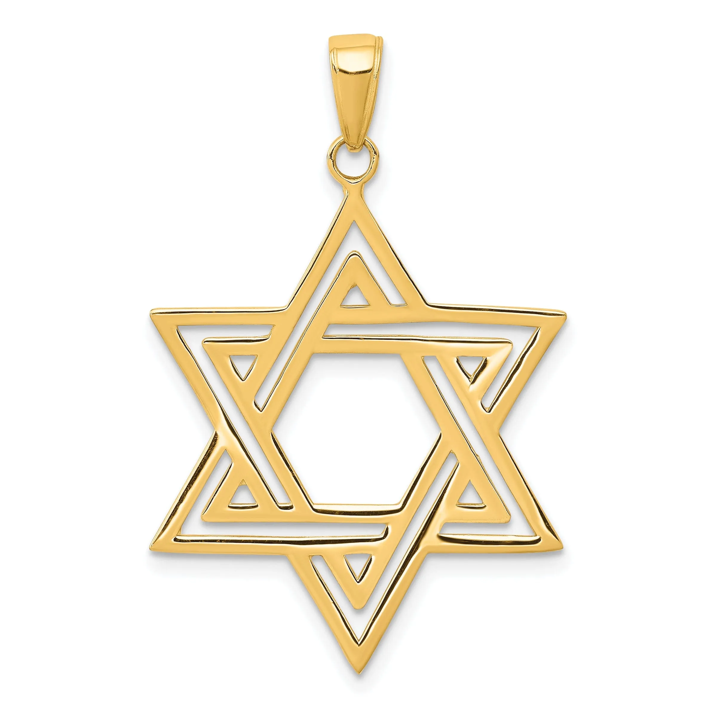 14K Yellow Gold Polished Finish Solid Star of David Charm Pendant