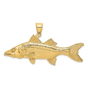 14K Yellow Gold Polished Textured Finish 3-Dimensional Snook Fish Charm Pendant