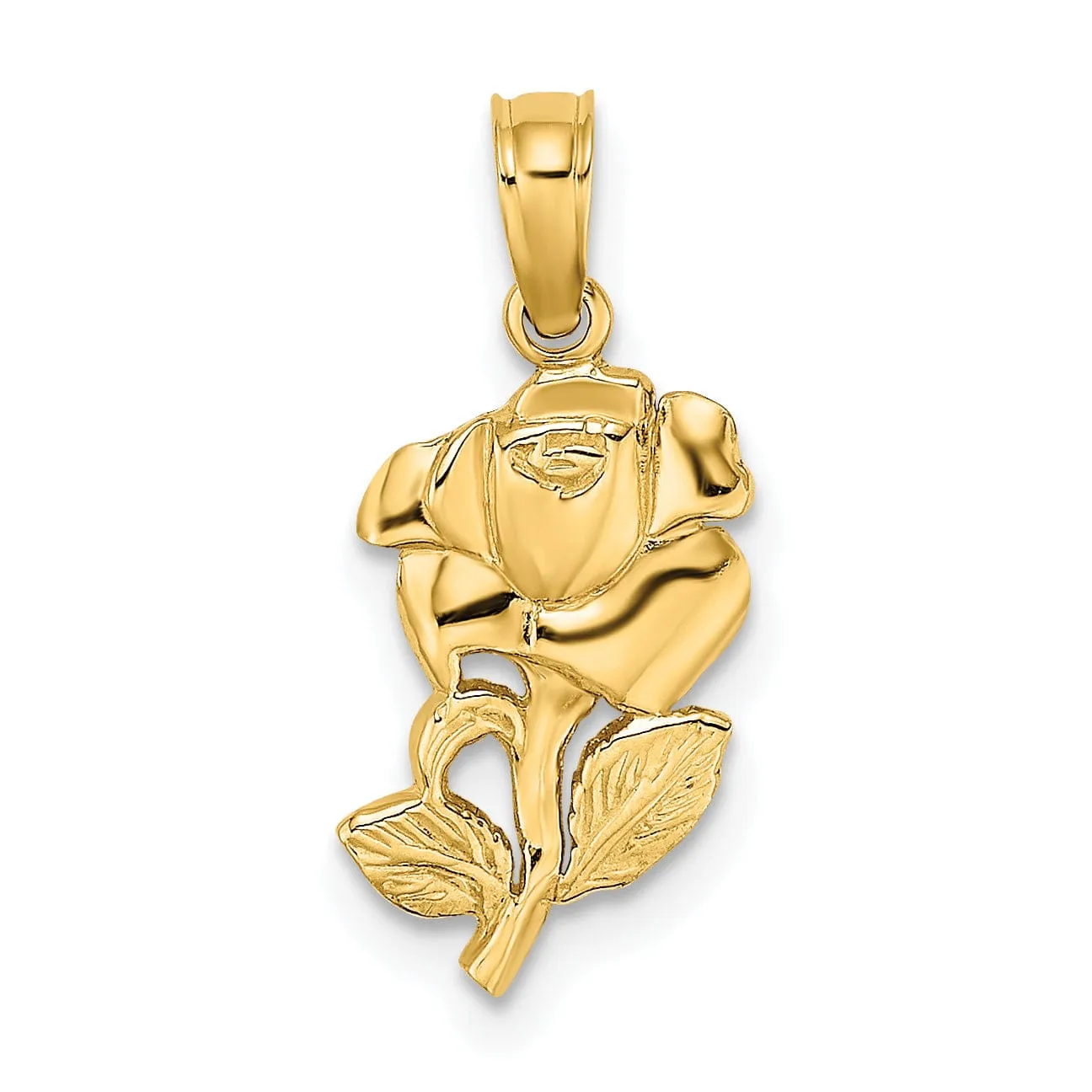 14K Yellow Gold Solid Open Back Polished Finish Rose Charm Pendant