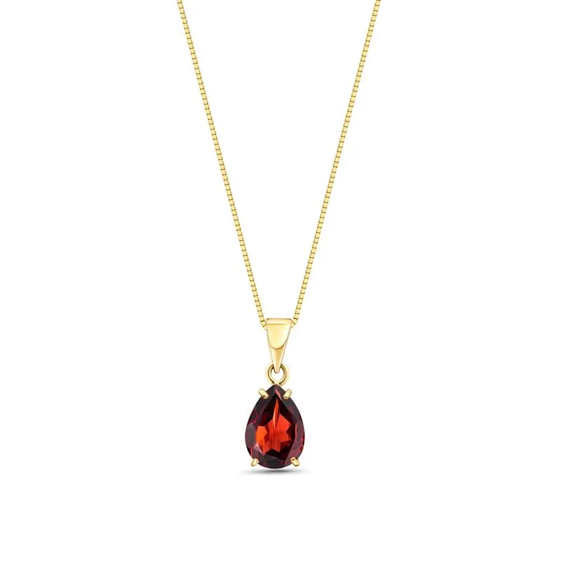 14K Yellow Gold Teardrop Red Garnet Vencie Chain 7X10mm Pendant