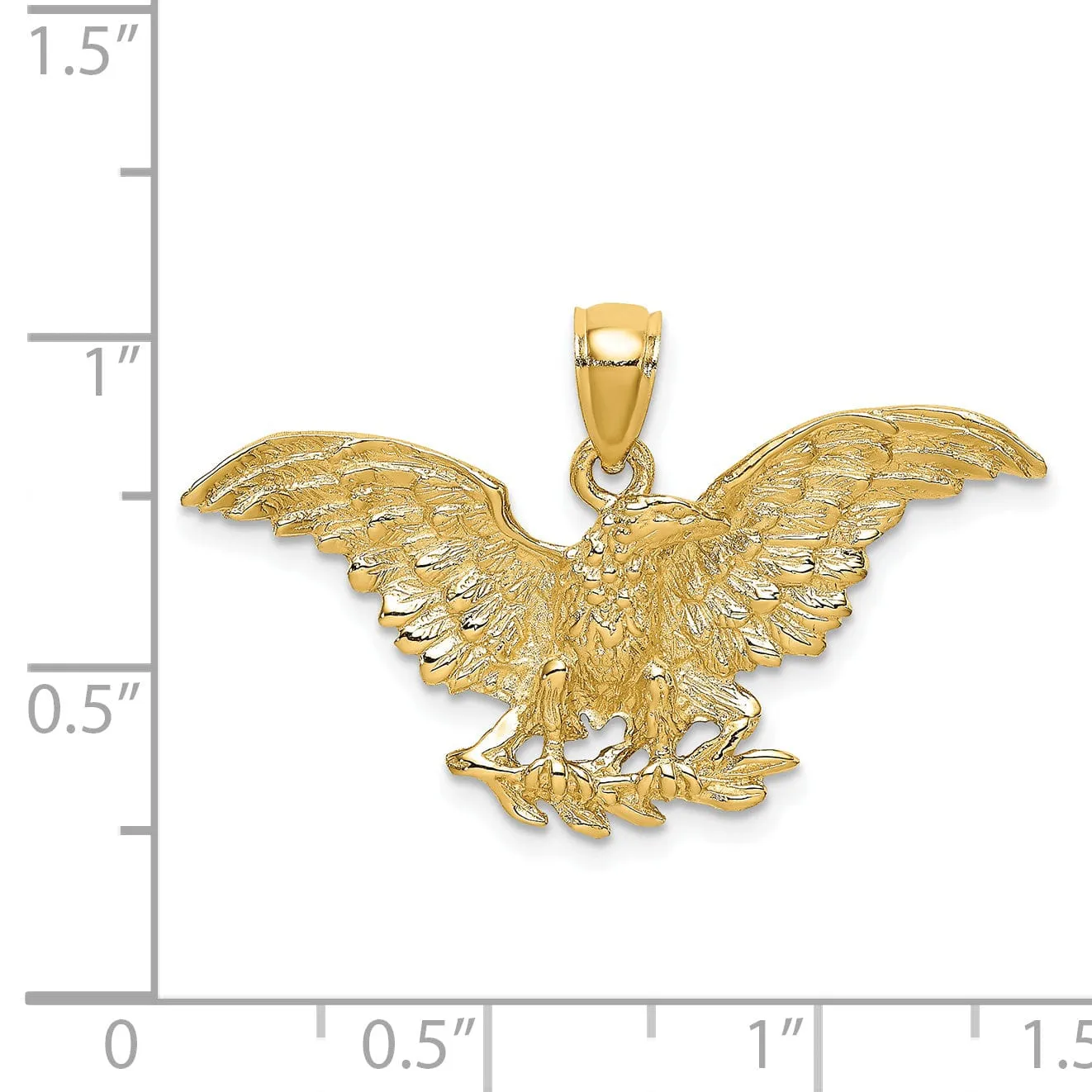 14K Yellow Gold Textured Polished Finish Eagle Wings Spread Open Holding Branch Design Charm Pendant