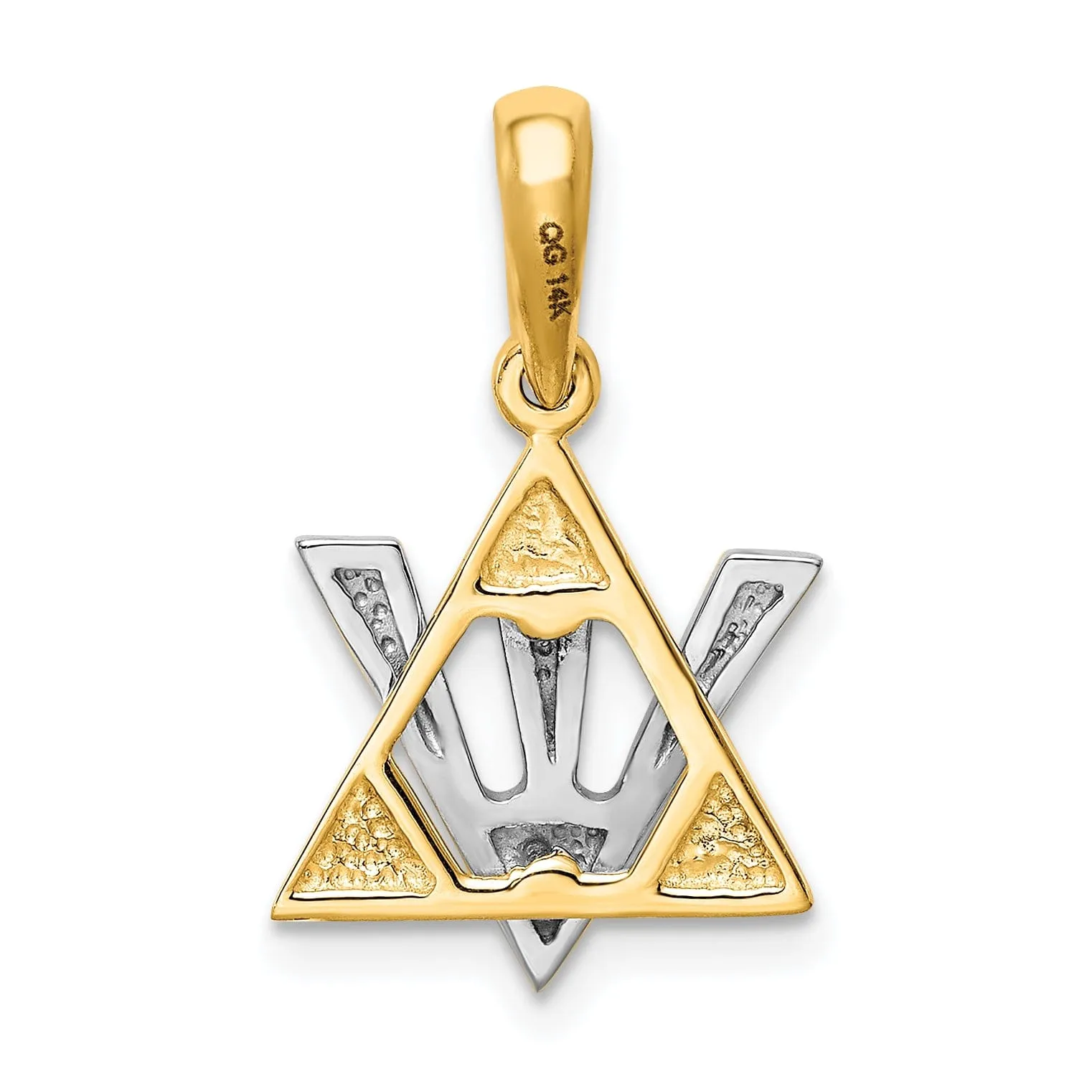 14K Yellow White Gold Polished Finish Star of David with Shin Pendant