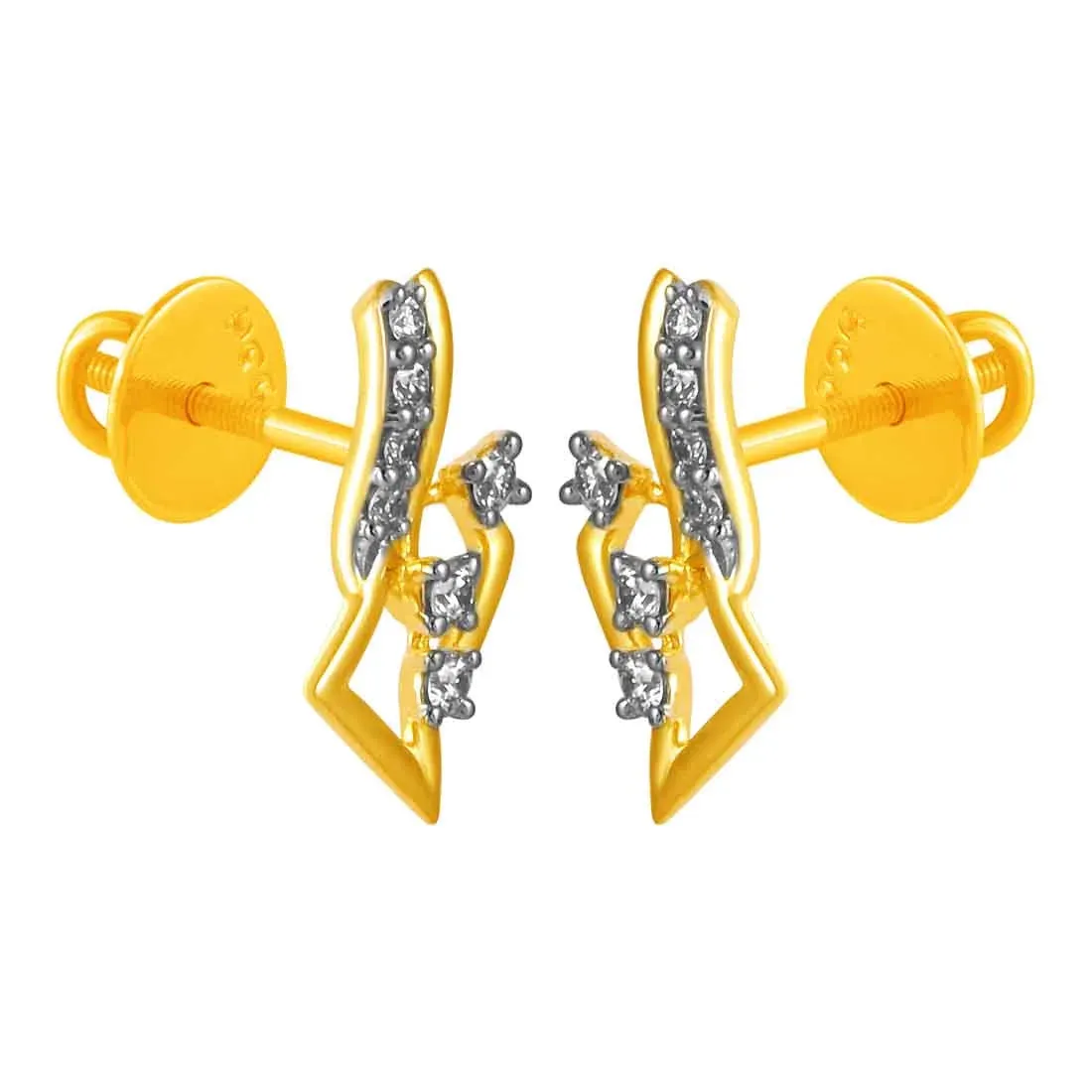 14KT (585) Yellow Gold & Diamond geometric Design Stud Earrings