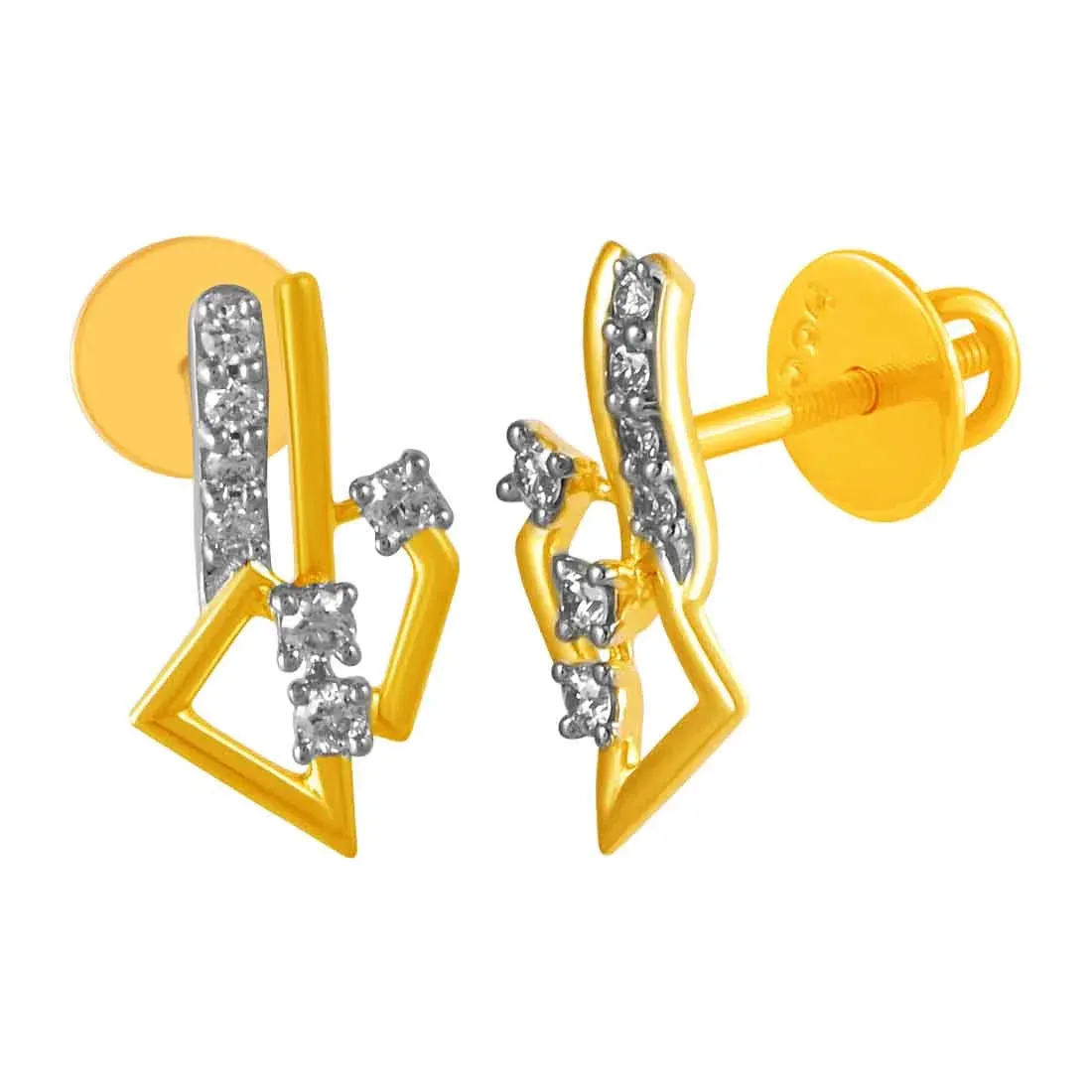 14KT (585) Yellow Gold & Diamond geometric Design Stud Earrings