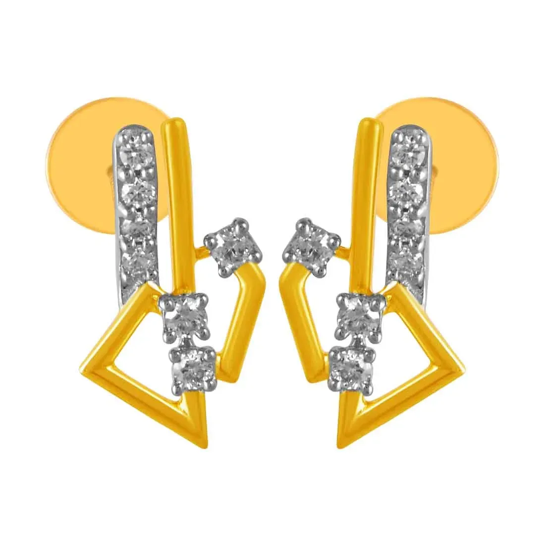 14KT (585) Yellow Gold & Diamond geometric Design Stud Earrings