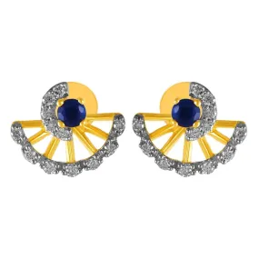 14KT (585) Yellow Gold & Diamond With Blue Stone Stud Earrings