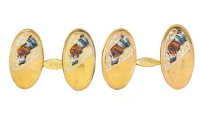 1890's Victorian Enamel 10 Karat Gold Beagle Dog Men's Cufflinks