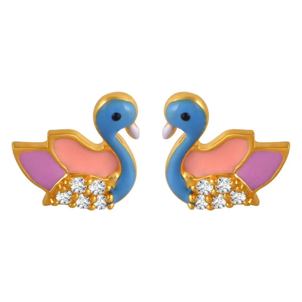 22k Gold Earrings With Colourful Duck Motifs And Stone Detailing