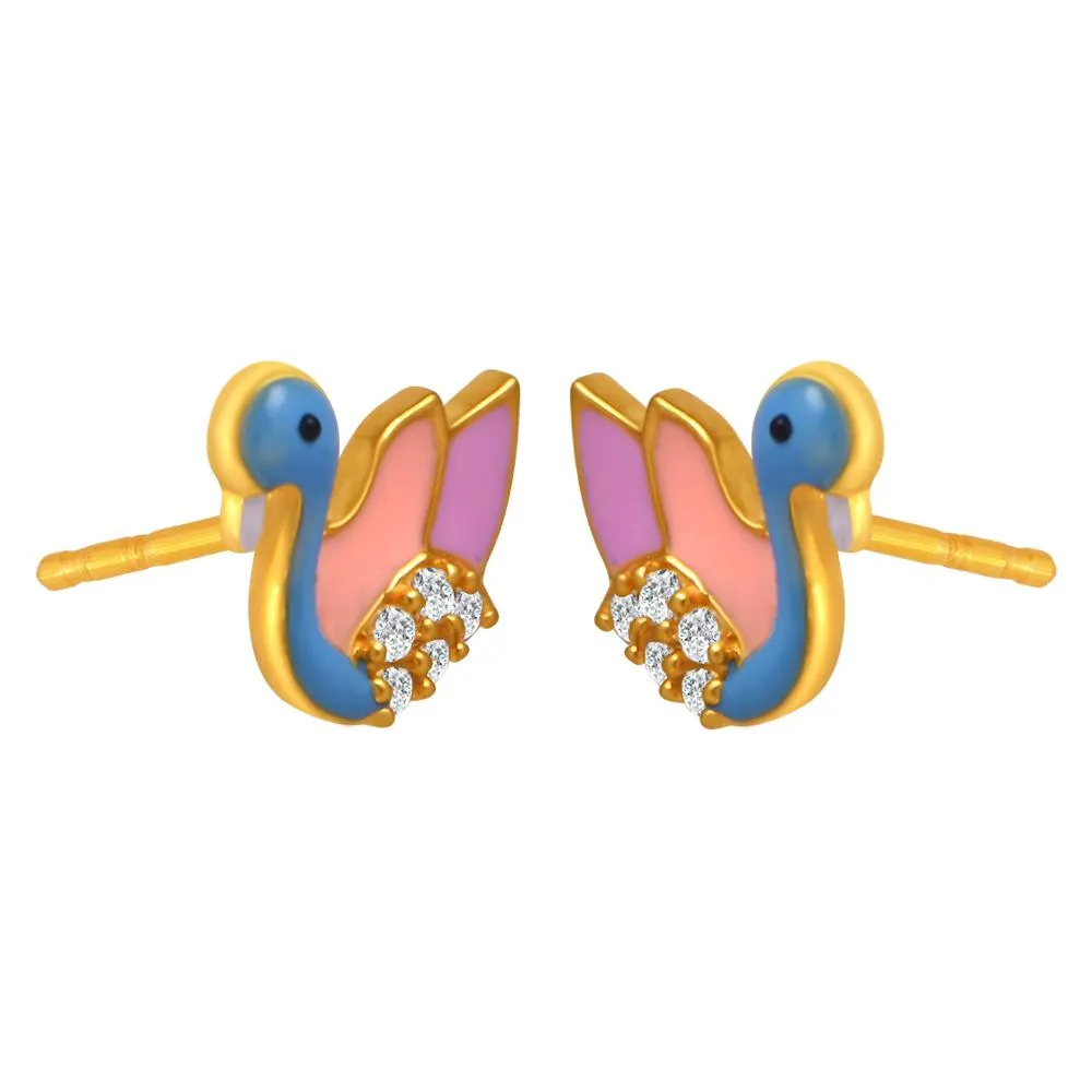 22k Gold Earrings With Colourful Duck Motifs And Stone Detailing