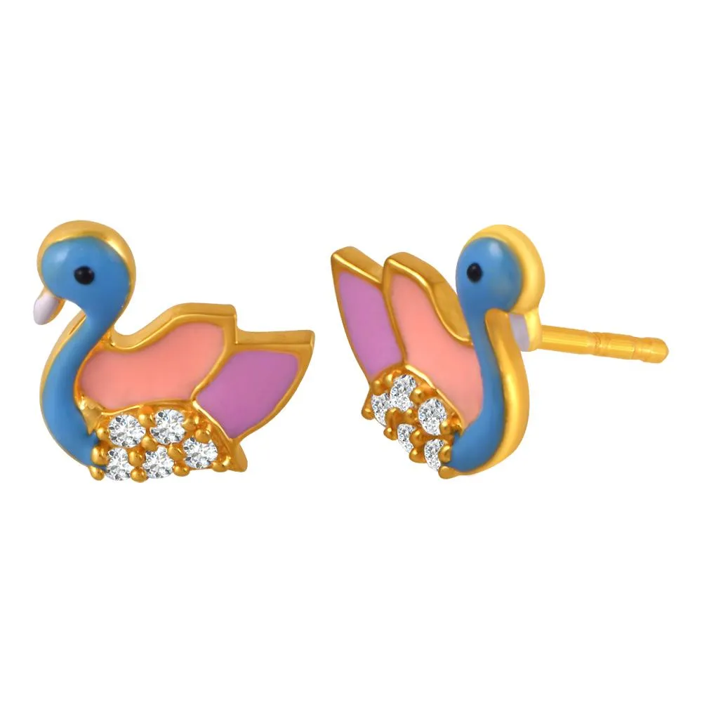 22k Gold Earrings With Colourful Duck Motifs And Stone Detailing