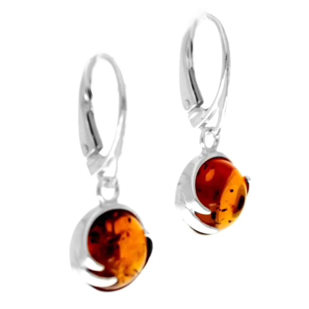 925 Sterling Silver & Genuine Baltic Amber Modern Drop Earrings - AE10