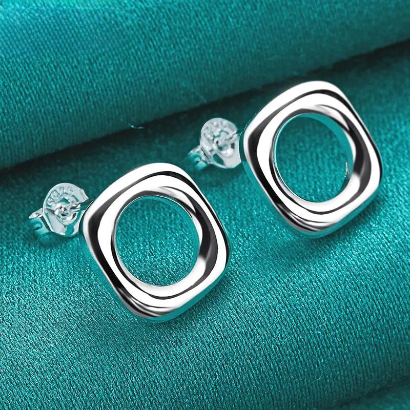 .925 Sterling Silver Square Round Push-back Stud Earrings