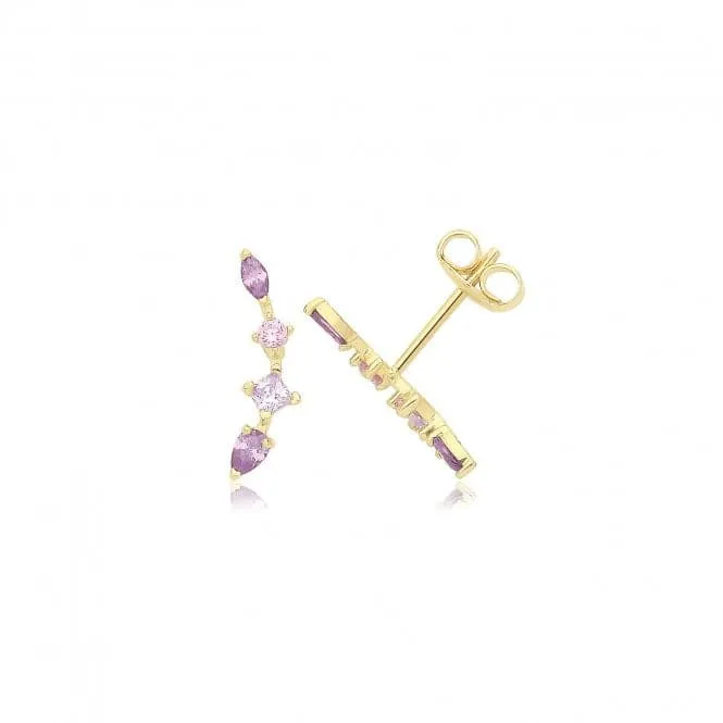 9ct Yellow Gold Graduated Zirconia Studs In Purple ES740