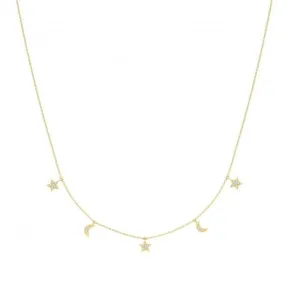 9ct Yellow Gold Hanging Moon And Star Necklet NK427