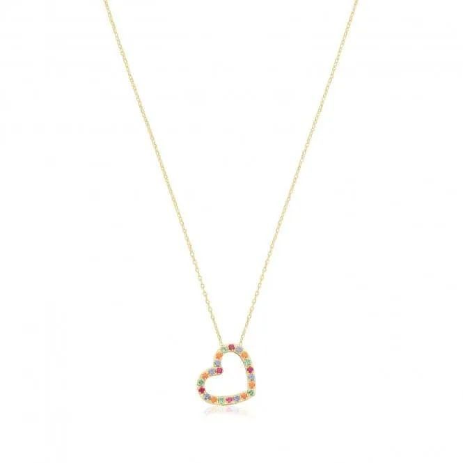 9ct Yellow Gold Multicoloured Zirconia Heart Necklace NK434