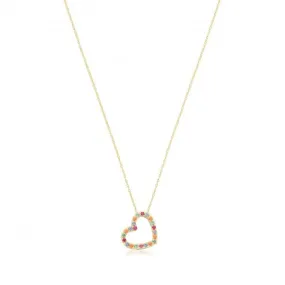 9ct Yellow Gold Multicoloured Zirconia Heart Necklace NK434