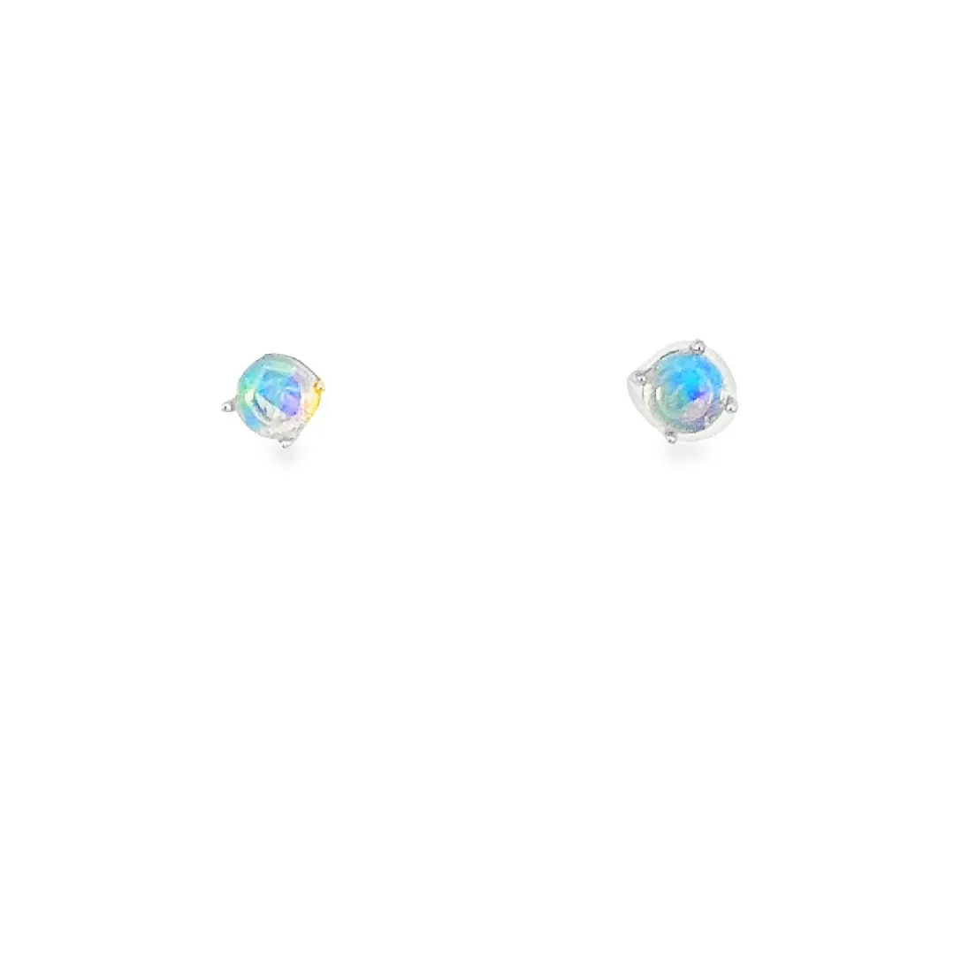 9KT White Gold Crystal Opal Stud Earrings, 3.5mm, Handmade Dainty Gift for Her, Birthstone Jewelry