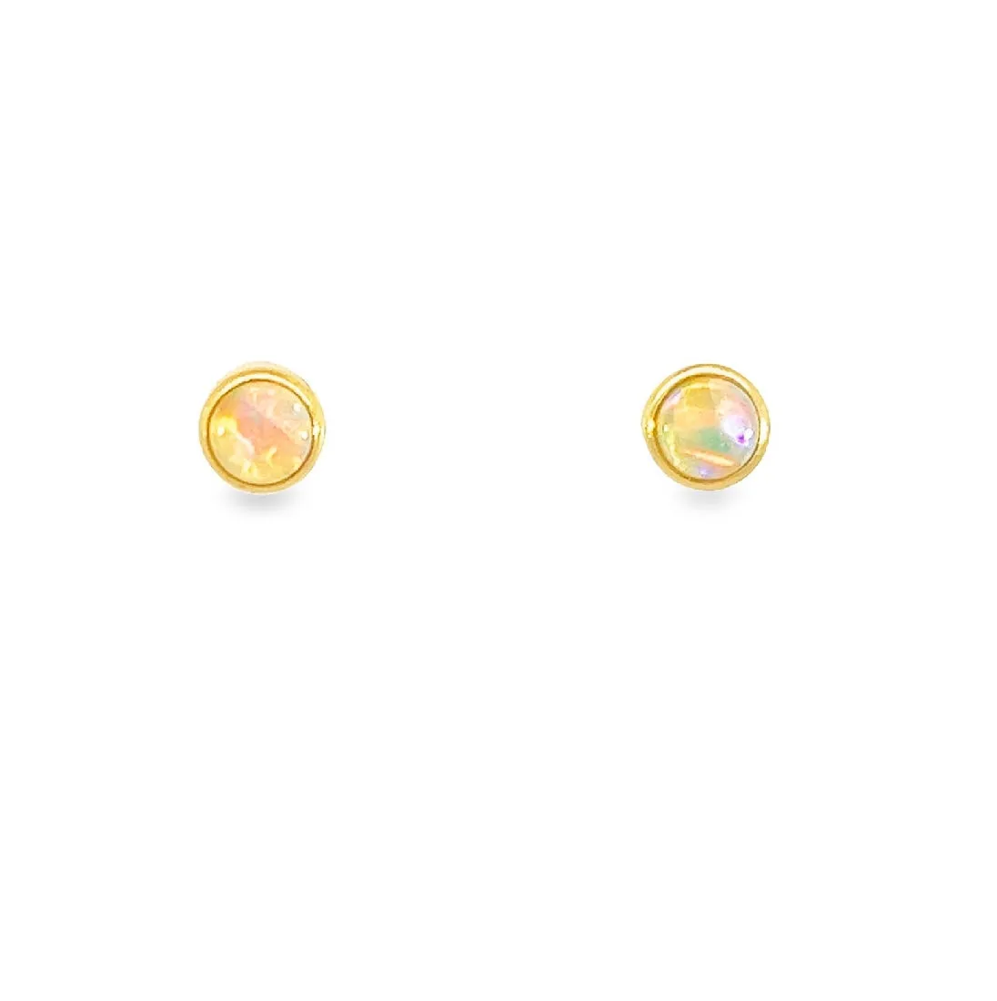 9KT Yellow Gold Crystal Opal Stud Earrings, 4mm, Handmade Dainty Gift for Her, Birthstone Jewelry