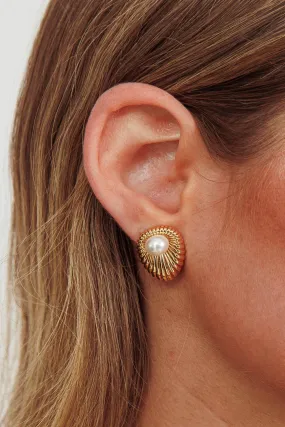 Anika Stud Pearl Earrings Gold