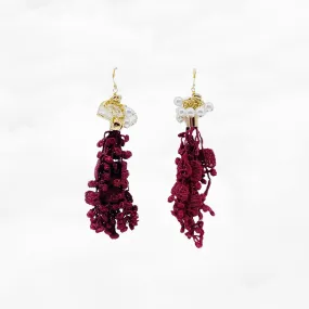 Asymmetrical Crimson Lace Earrings