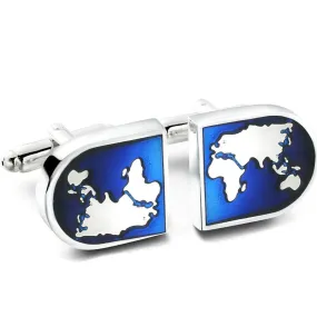 Atlas World Map Traveller Blue Cufflinks In Box