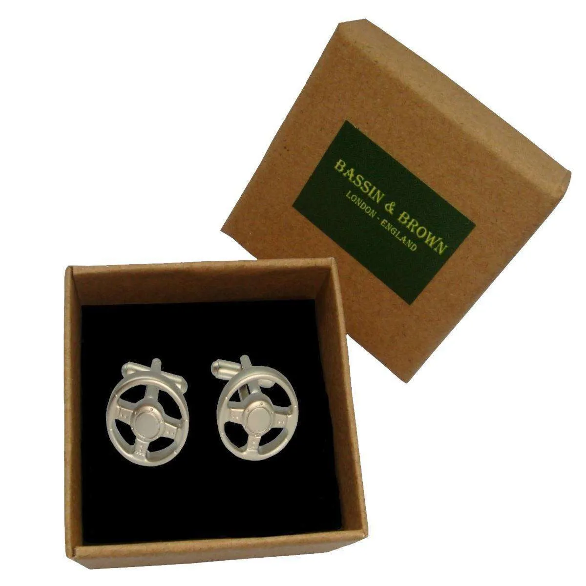 Bassin and Brown Steering Wheel Cufflinks - Silver