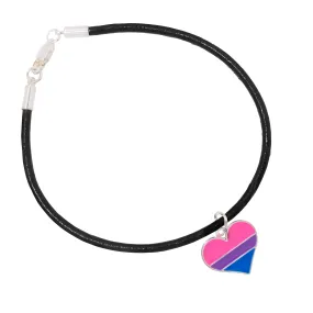 Bisexual Heart Flag Black Cord Bracelets