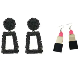 Bold and Beautiful: Geometric and Lipstick Earrings Set Of 2