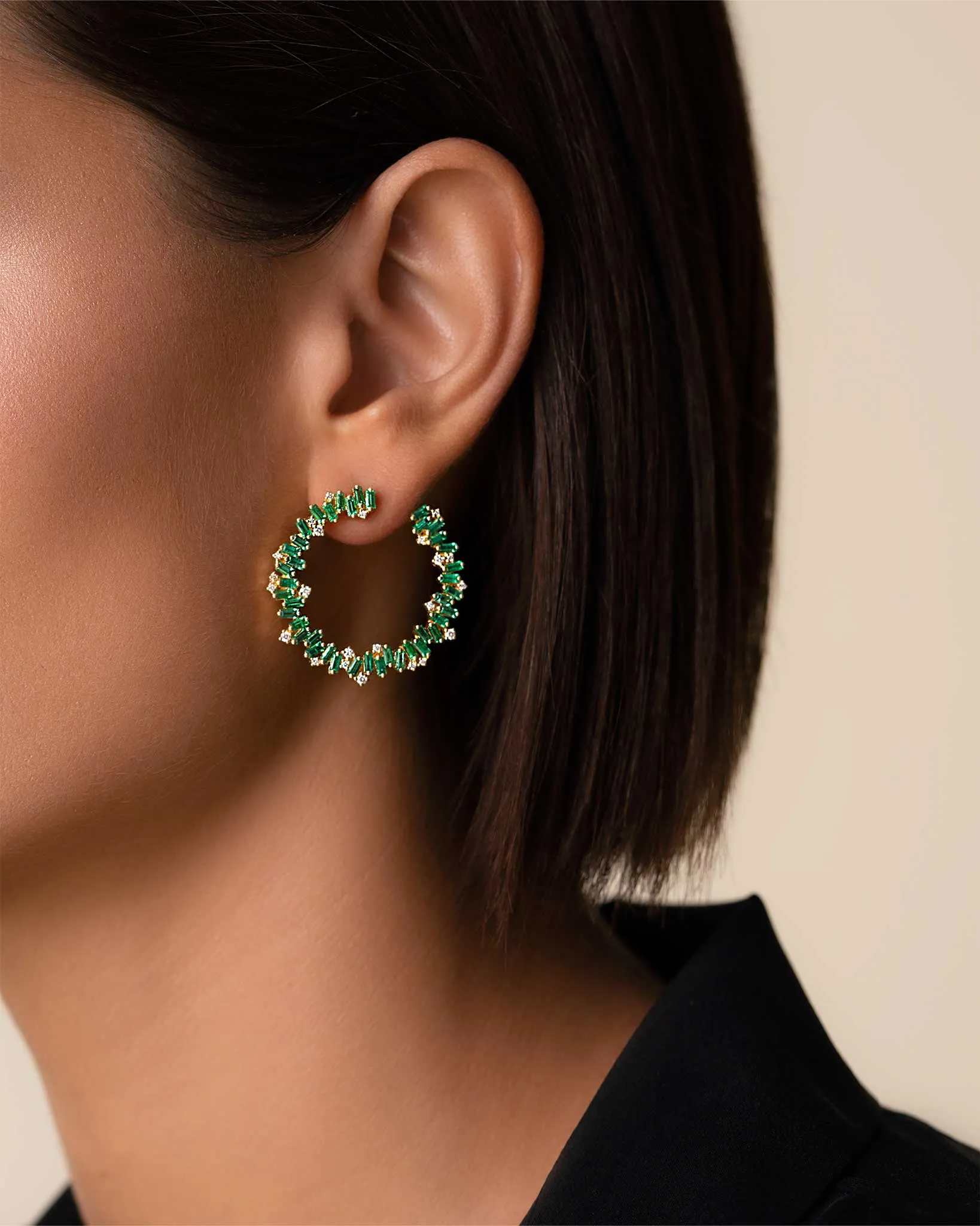 Bold Burst Emerald Sideways Midi Hoops