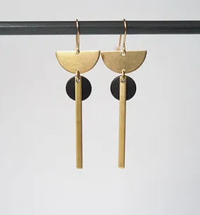 Brass Crescent, Black Disc & Bar Earrings | by brass bold