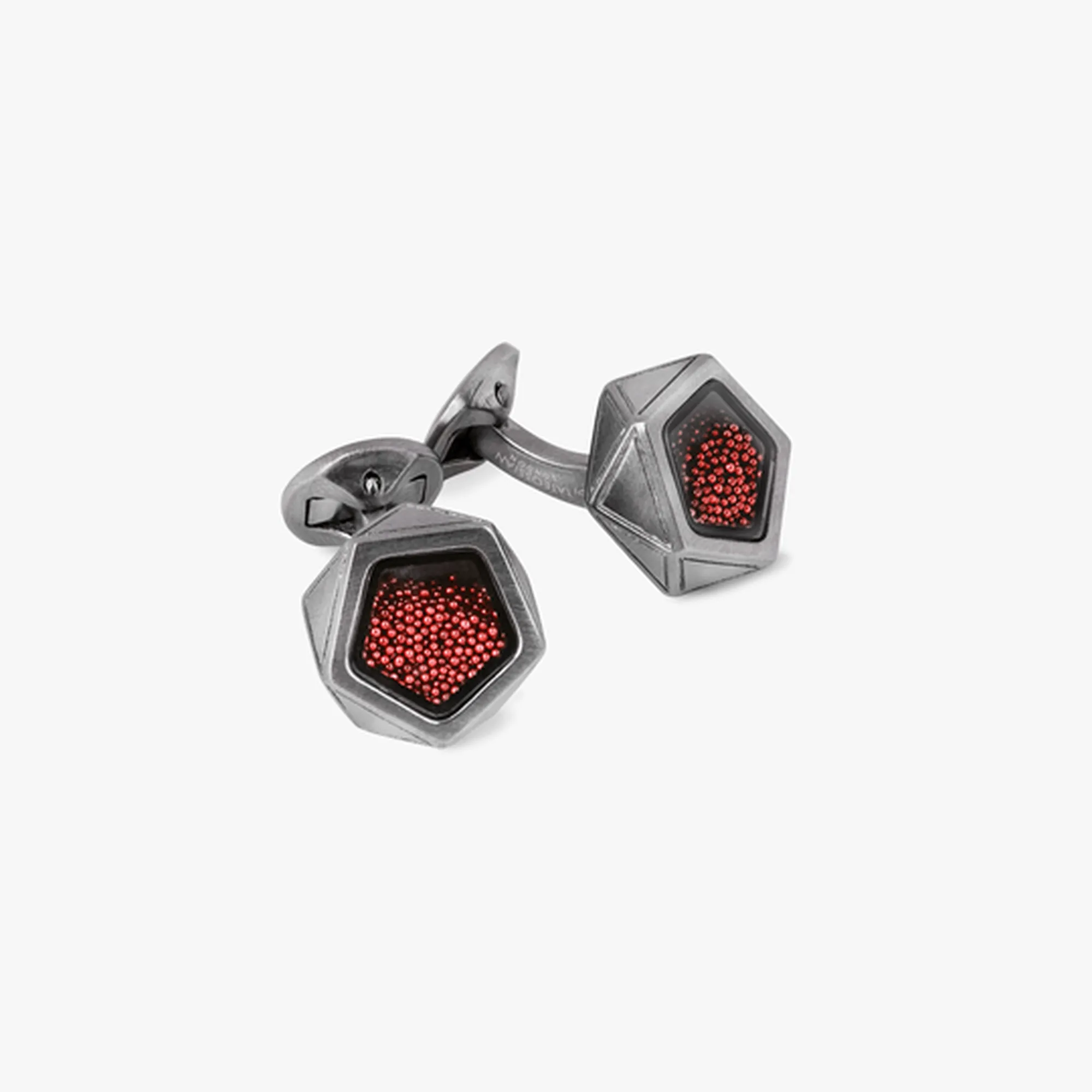 Caviar Pentagon cufflinks with red caviar beads and gunmetal finish