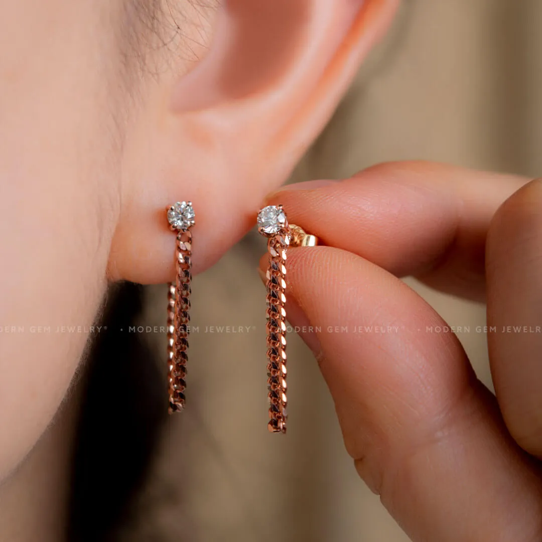 Chain Link Earrings with Natural Diamonds