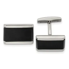 Chisel Stainless Steel Polished Black Onyx Rectangle Cufflinks