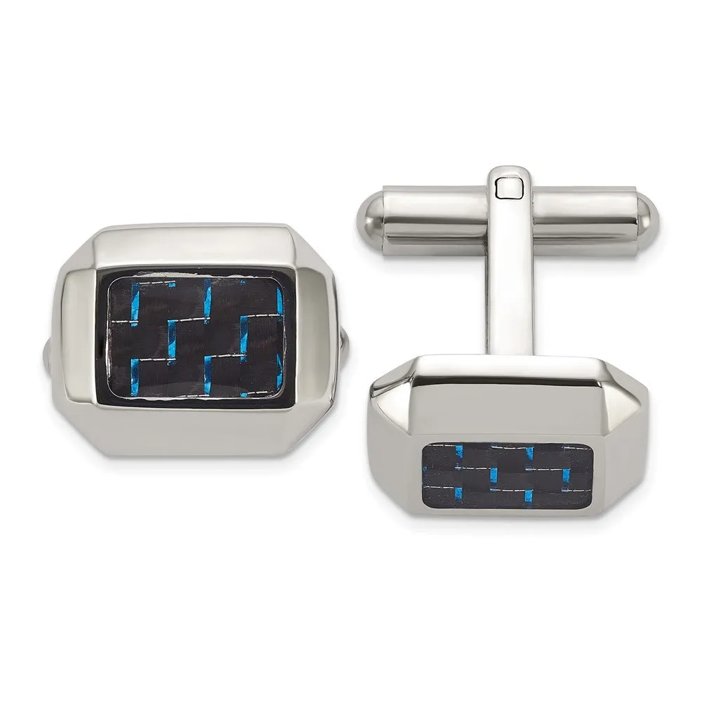 Chisel Stainless Steel Polished with Black and Blue Carbon Fiber Inlay Cuff Links